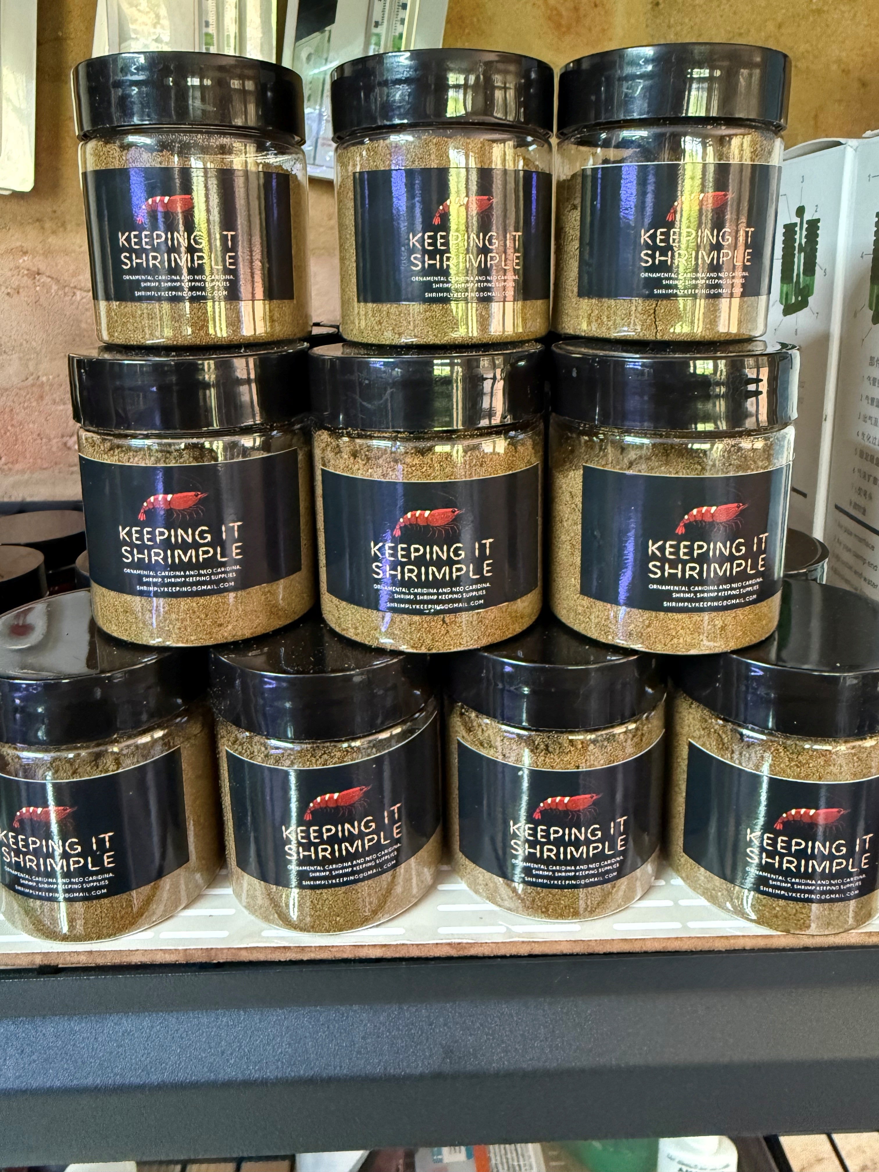 Multiple jars of 'Keeping It Shrimple' super food in stock. 